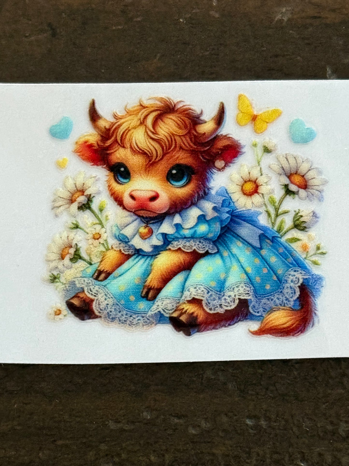 Cute 2x2 Baby Highland Cow – Valentine’s UV DTF Decal / Sticker for Cups, Tumblers & Crafts