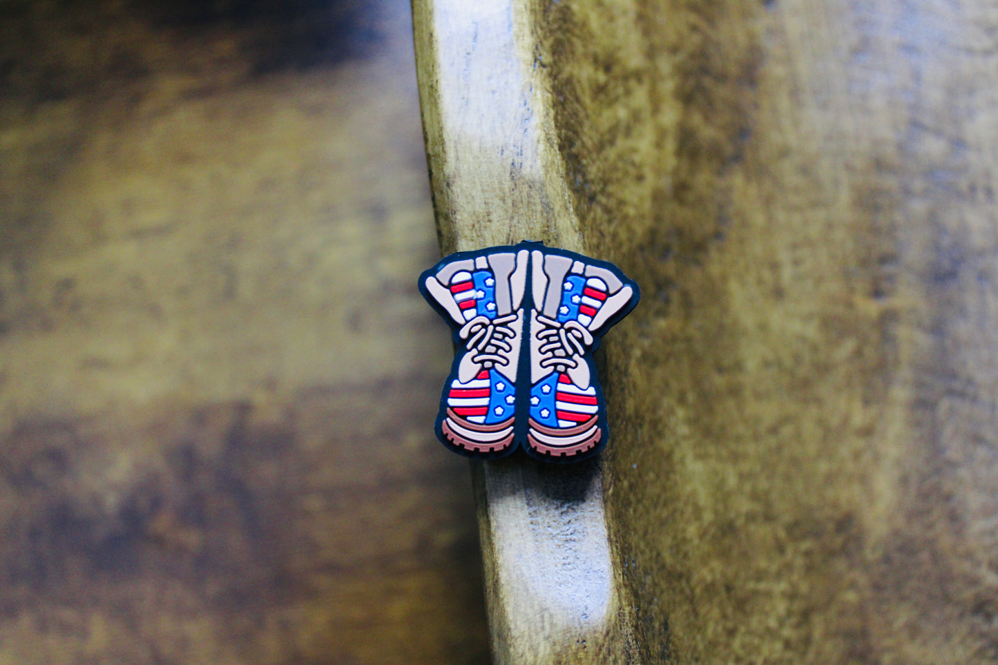 Patriotic Boot Silicone Focal Bead Red White Blue Tan
