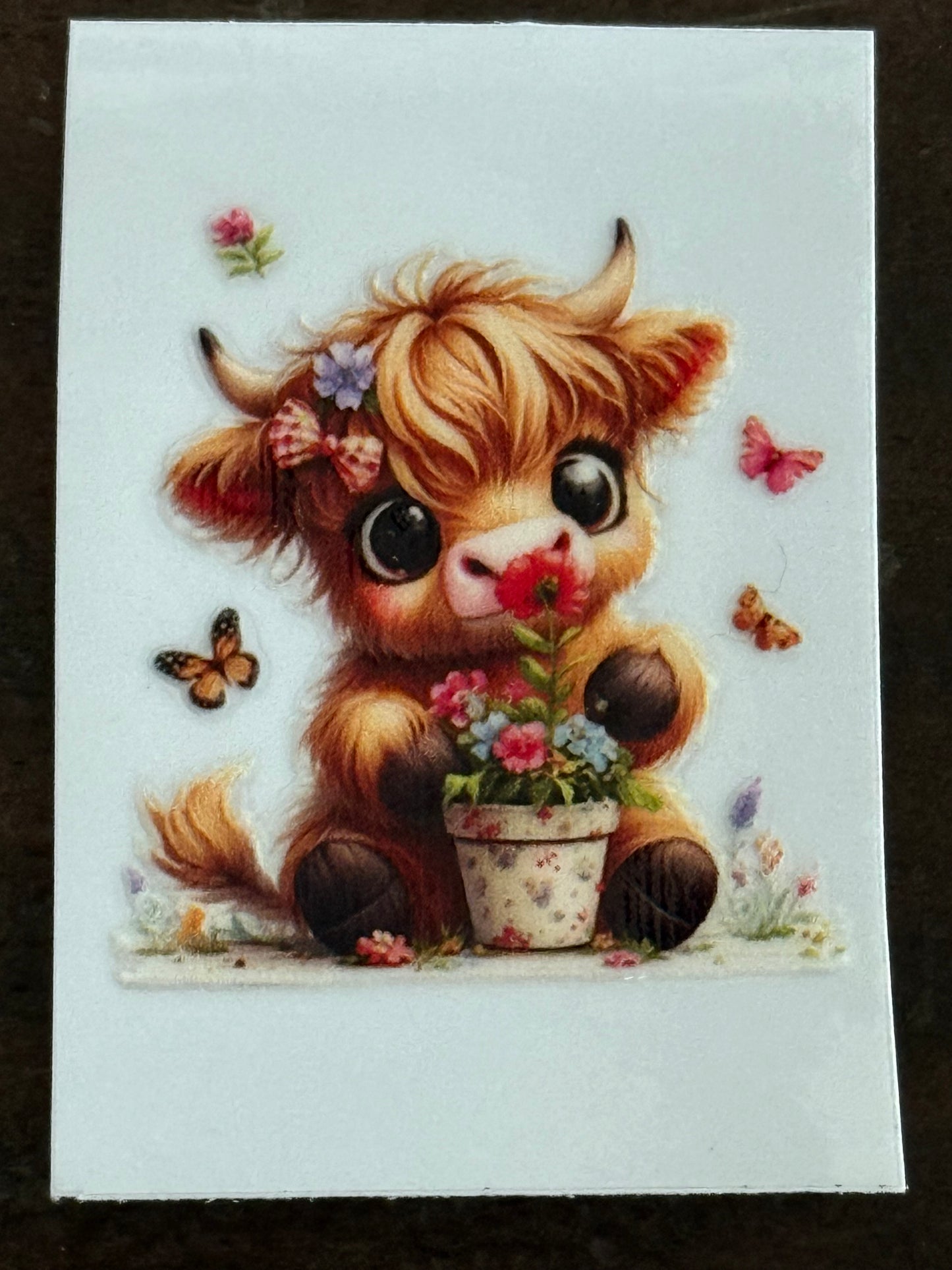 Highland Cow UV DTF Decal | Cute Floral Cow Sticker | 2x2 Waterproof Wrap for Cups, Tumblers & Crafts