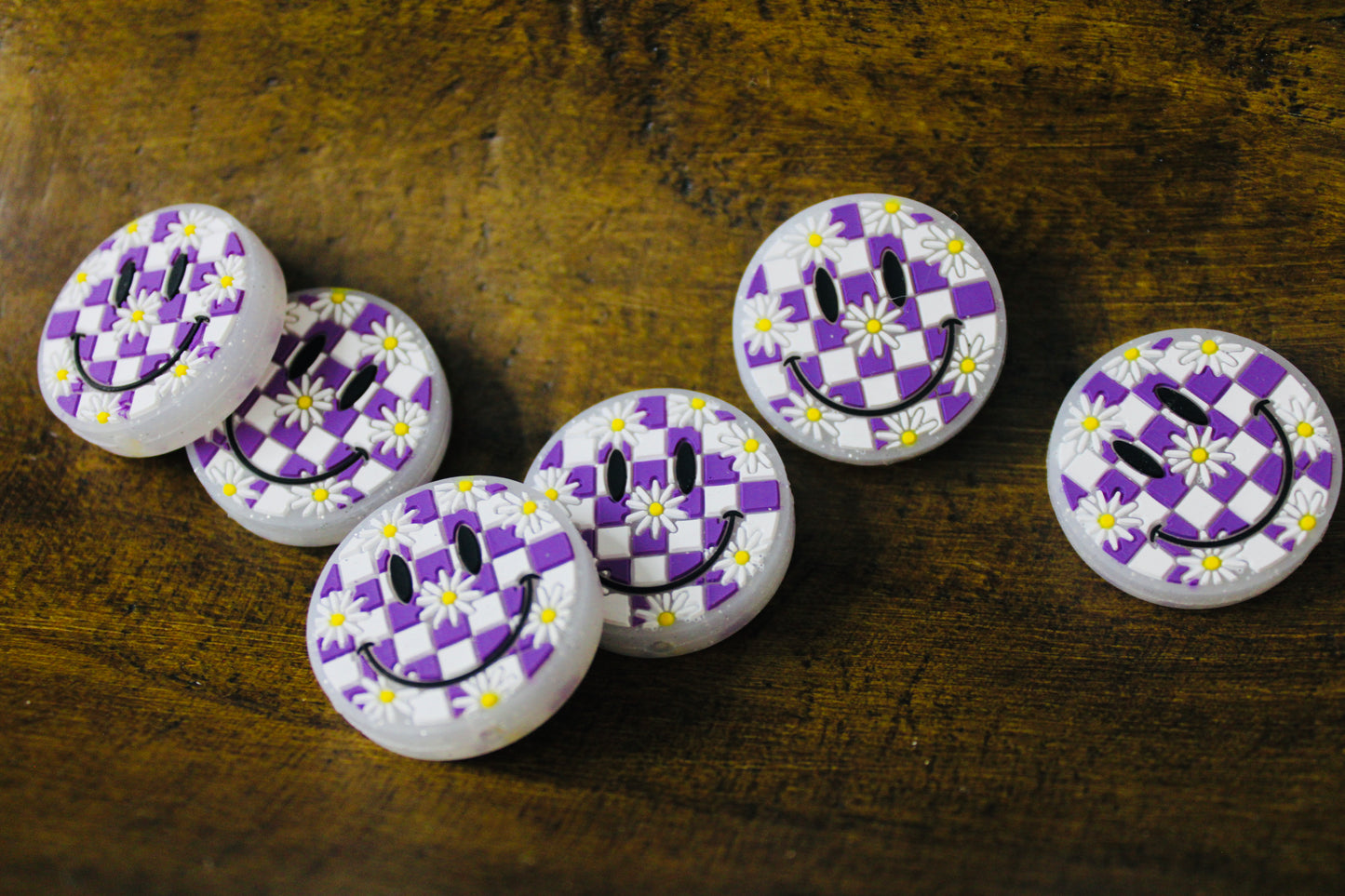 Purple Smiley Checkered Focal Bead Daisies
