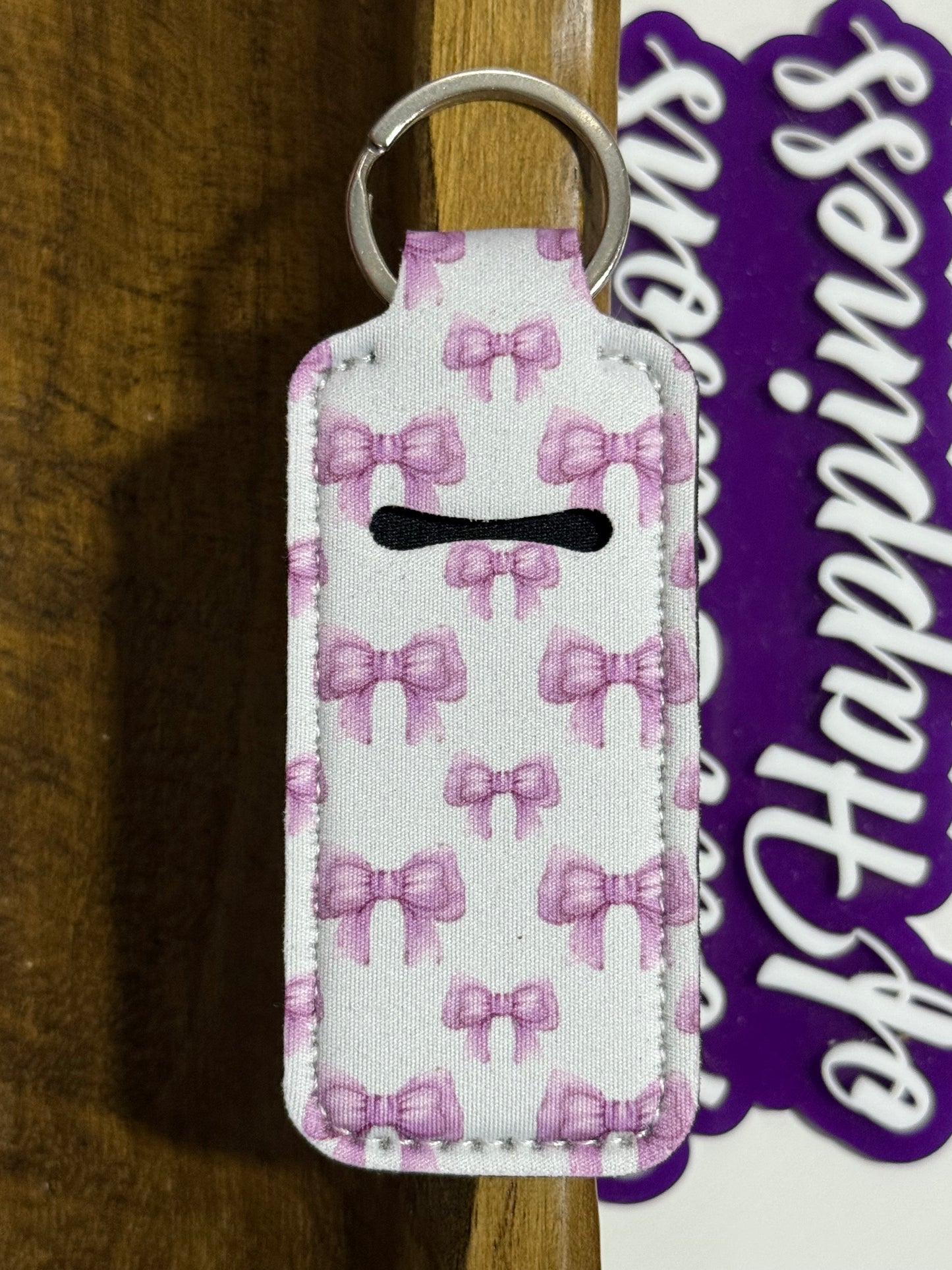 Lavender Bow & Pastel Neoprene ChapStick Holder Keychain – Cute Lip Balm Holder with Key Ring