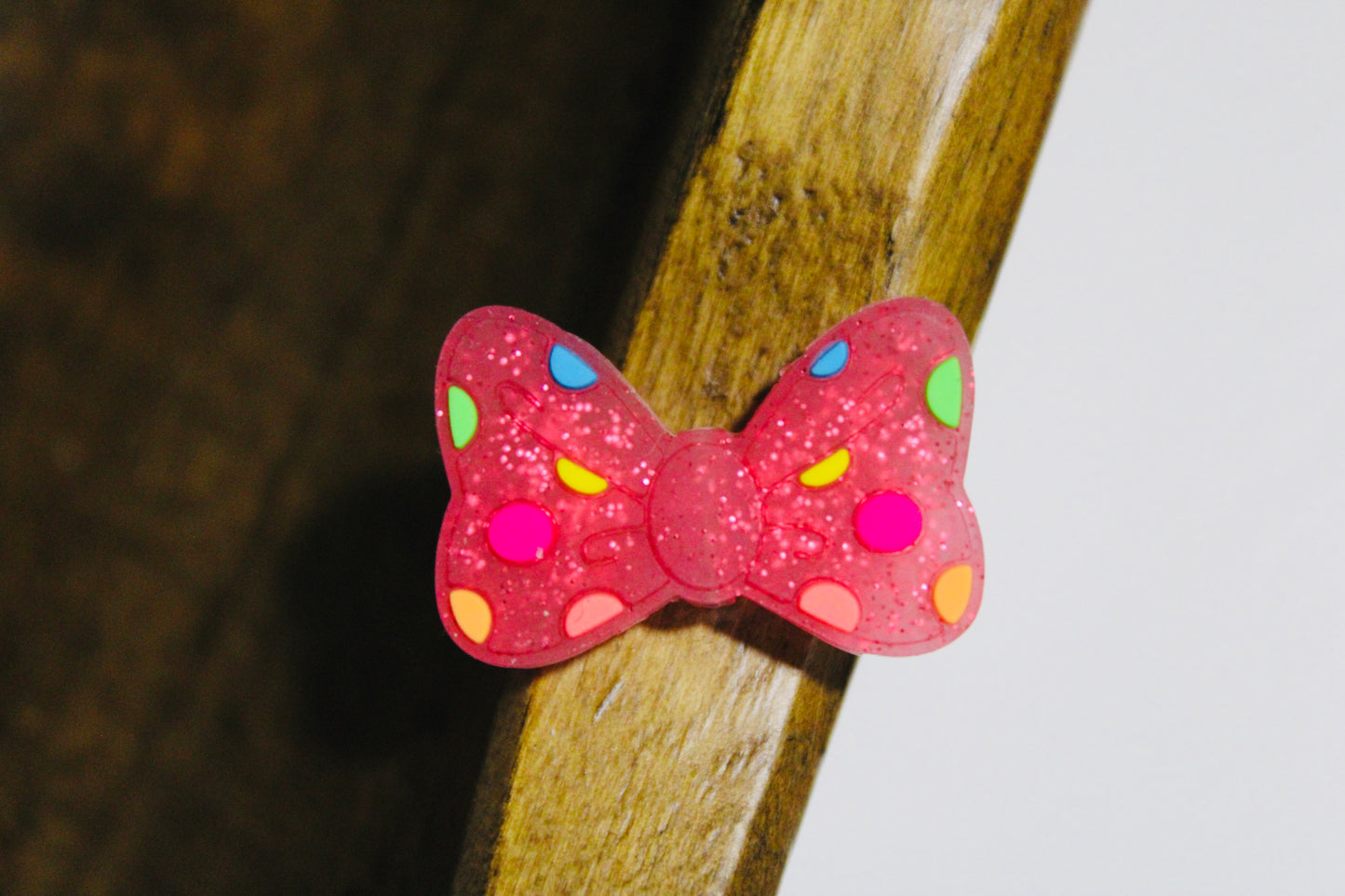 Polka Dot Neon Glitter Bow Silicone Focal Bead Clear Gray Or Black