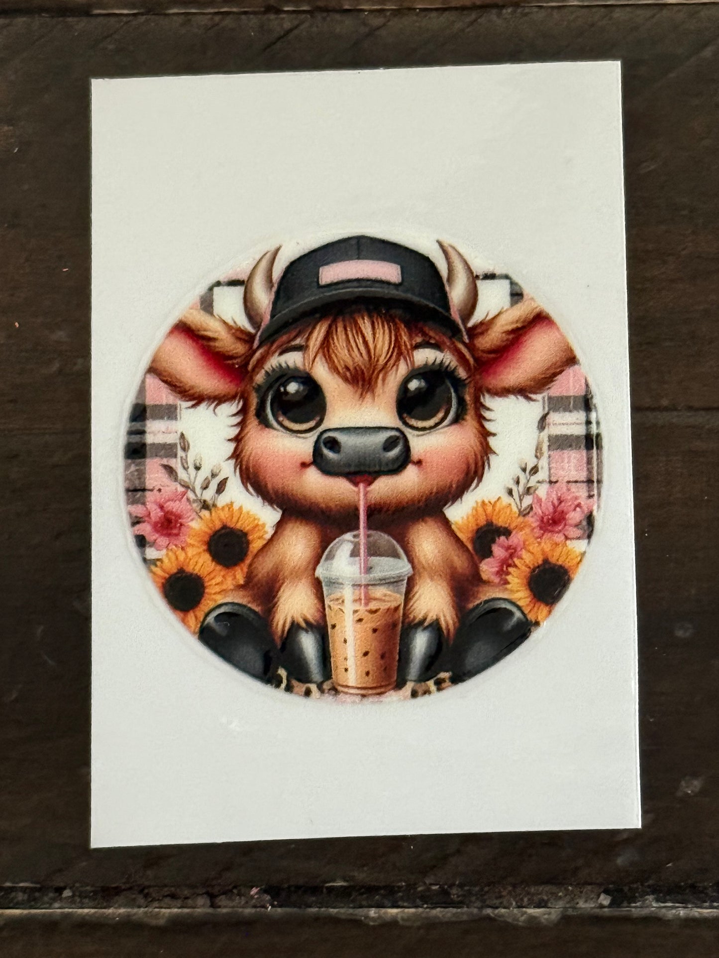 Cute Highland Cow UV DTF Decal | 2x2 Waterproof Boba Cow Sticker for Cups, Tumblers & Crafts