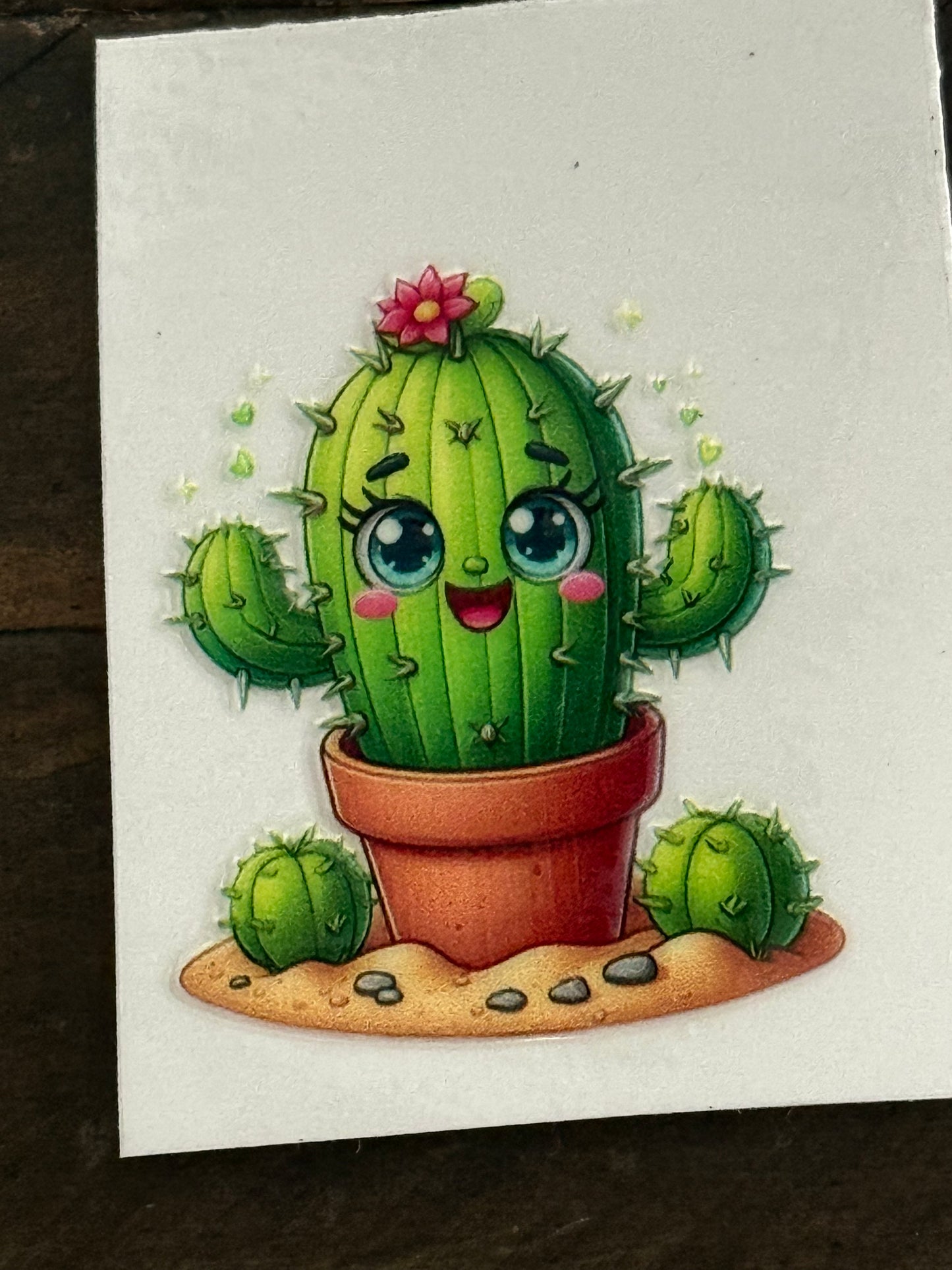 2x2 Cute Cactus UV DTF Decal | Kawaii Plant Sticker for Tumblers, Glass Cups & Crafts