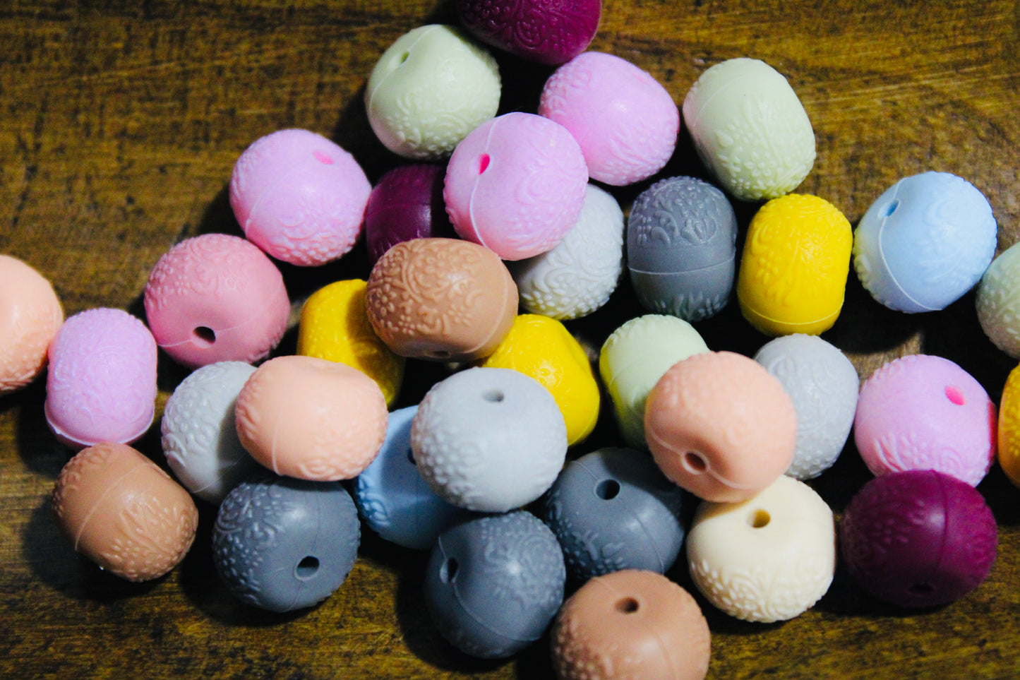 Floral Embossed 14mm Silicone Abacus Spacer Bead Mix Color 15 Count Bag