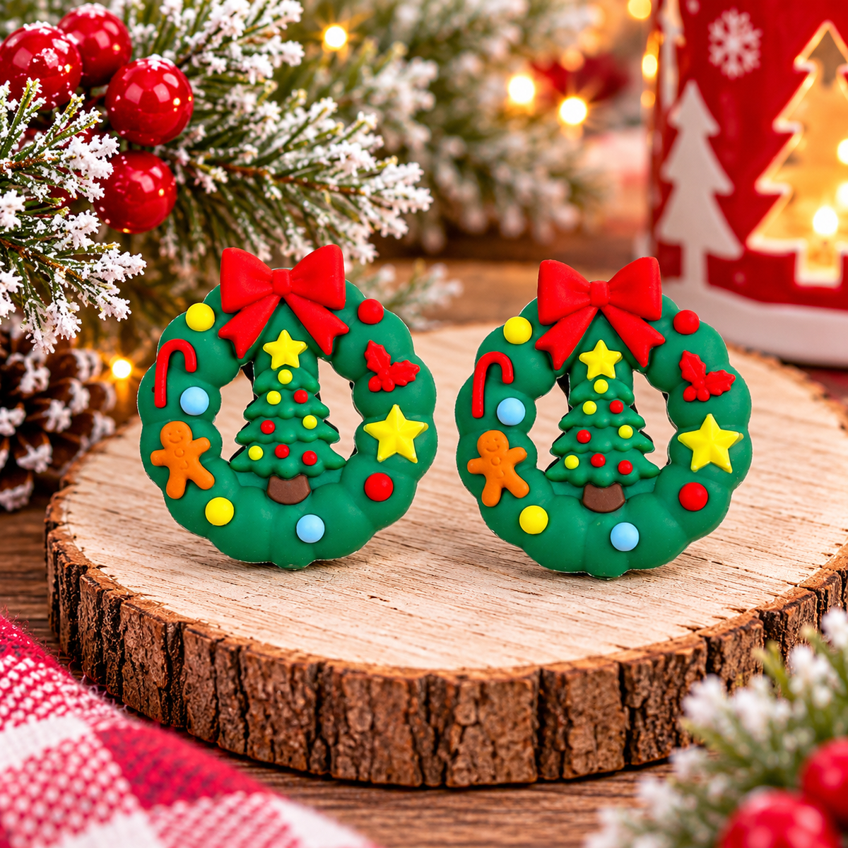 Christmas Wreath Silicone Focal Bead | Festive Holiday Craft Supplies