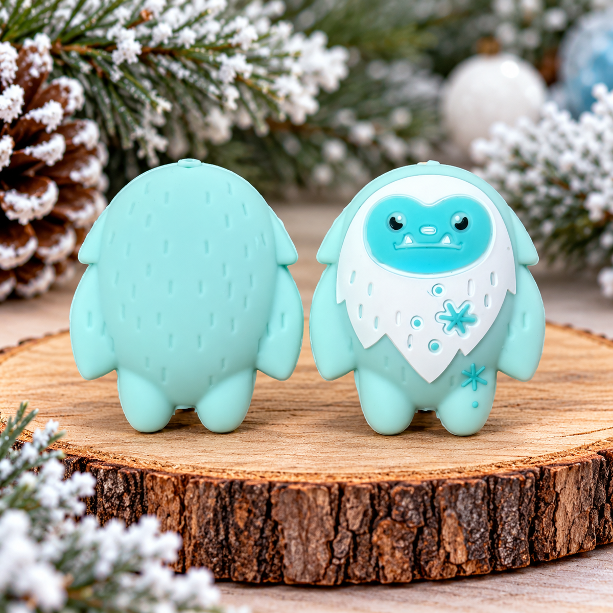 Pastel Blue Winter Yeti Silicone Focal Bead | Snow Monster Craft Supplies