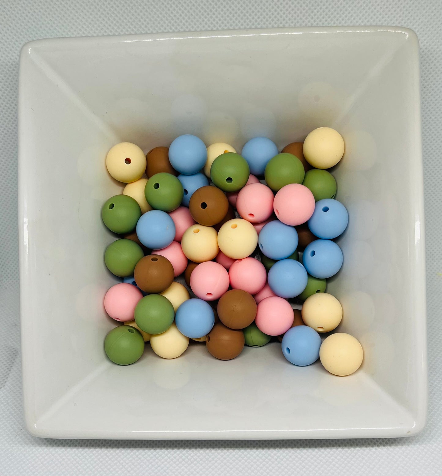 Pastel Bead Mix 60 Count 15mm Silicone Bead Pack Candy Pink Pastel Blue Bean Green Camel Brown