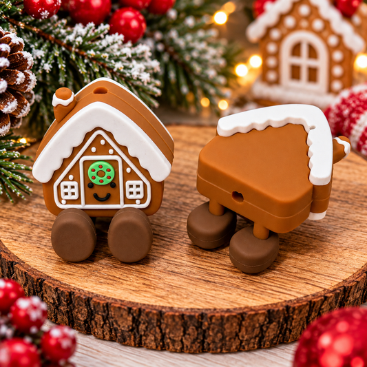 Home Sweet Gingerbread | Christmas Gingerbread House Silicone Focal Bead