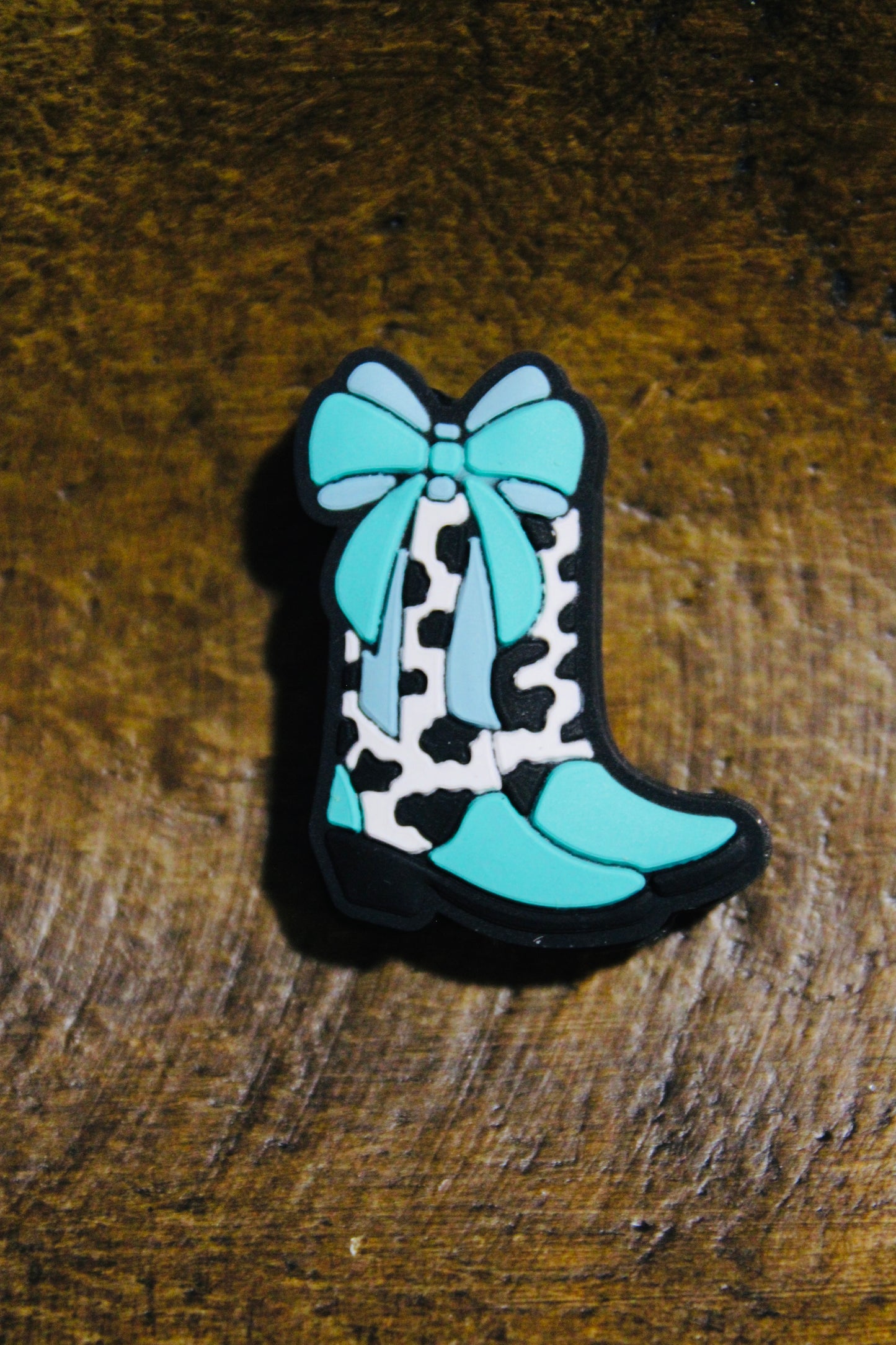 Bow Boot Turquoise Cow Print Silicone Focal Bead