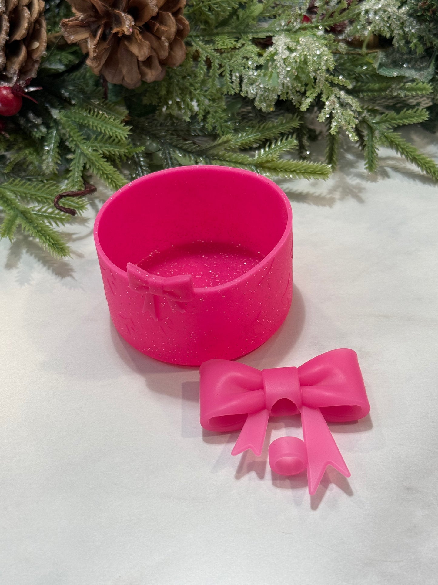 Silicone Cup Boot & Bow Straw Topper Set – Protective Cup Sleeve with Matching Straw Charm | Fits 24–30oz Tumblers | Multiple Colors