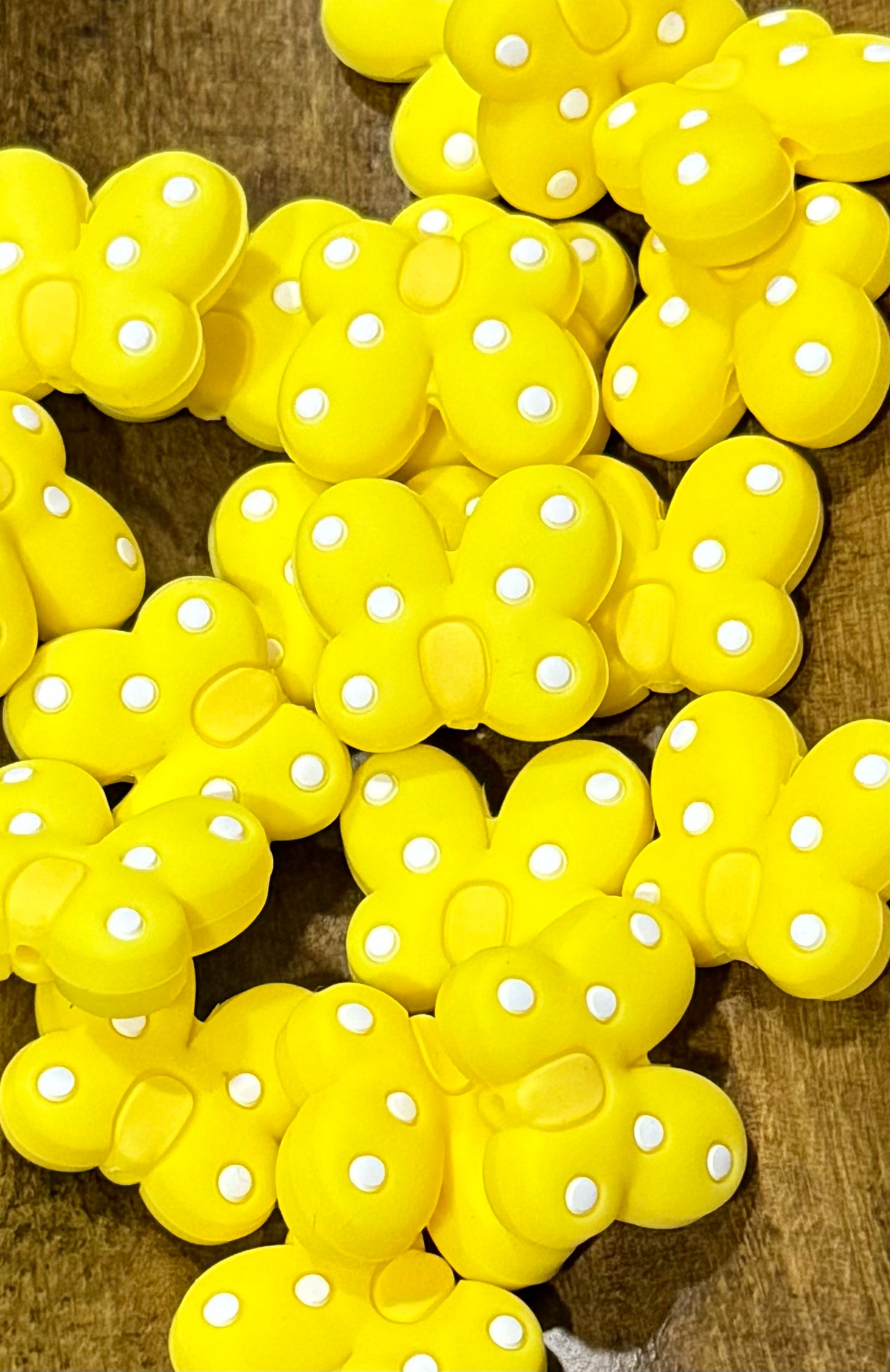 Yellow Silicone Butterfly Focal Beads – Soft Touch, Polka Dot Design, DIY Beadable Accessories