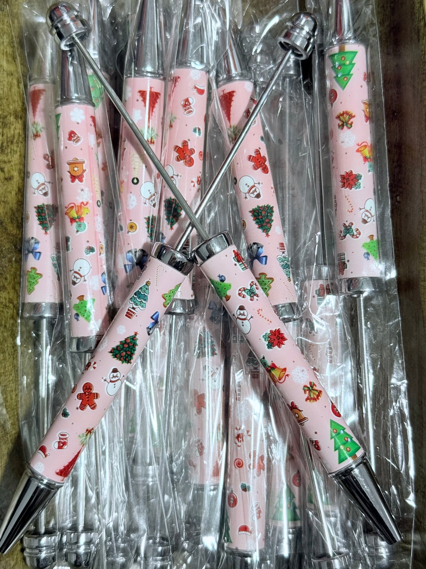 Pink Christmas Metal Pens – Festive Trees, Snowmen & Gingerbread Holiday Design