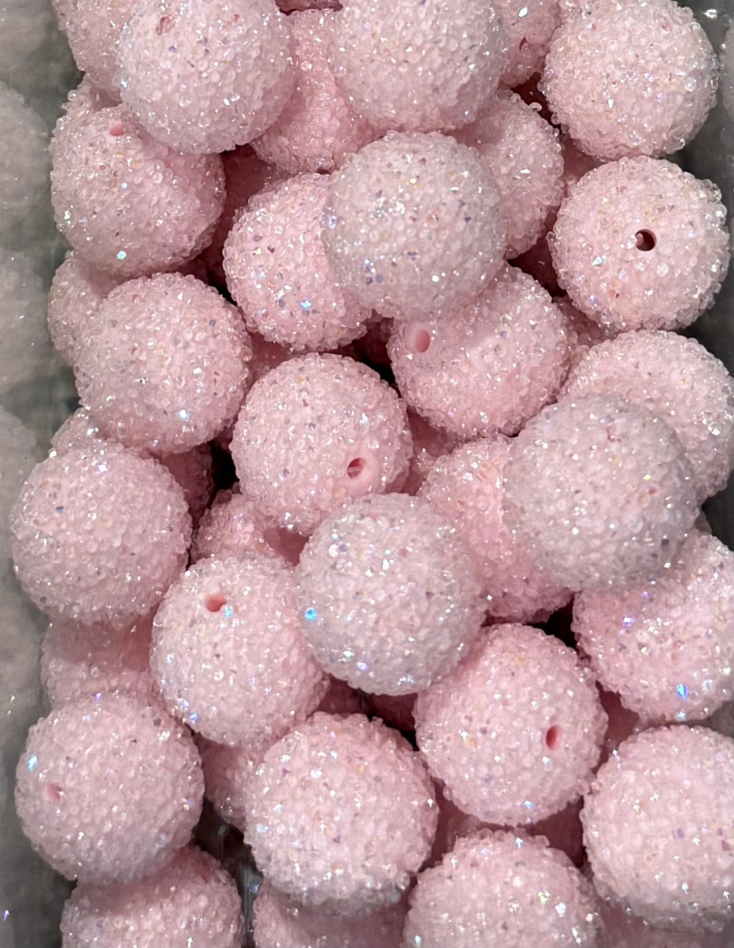 20mm Candy Pink Sugar Beads – Sparkling Textured Round Beads for Keychains, Jewelry, & Crafts