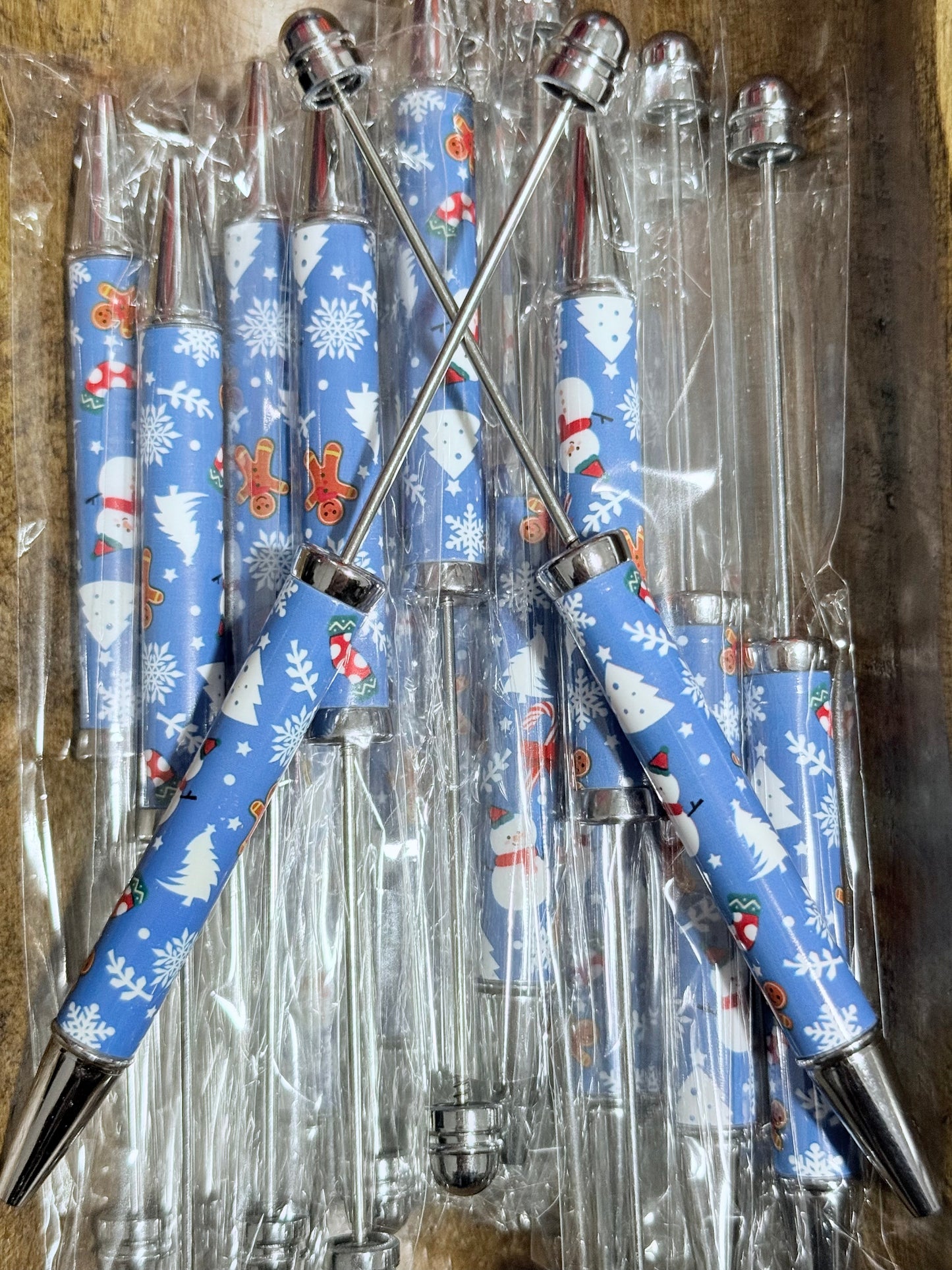 Blue Christmas Metal Pens – Snowman, Snowflake & Gingerbread Holiday Ballpoint Pens | Winter Stationery Gift for Teachers, Office & Stocking Stuffers