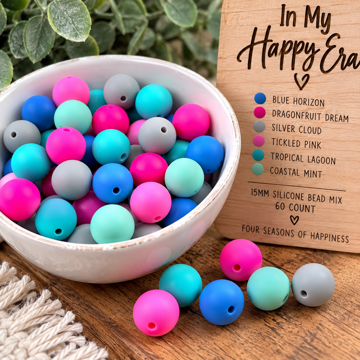In My Happy Era 15mm Silicone Bead Mix – 60 Count Color Combo | FSOH