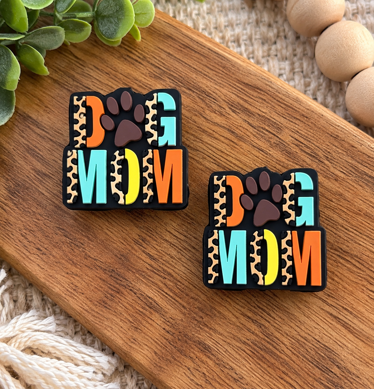 Dog Mom Paw Print Silicone Focal Bead – Colorful Pet Lover Craft Focal | FSOH
