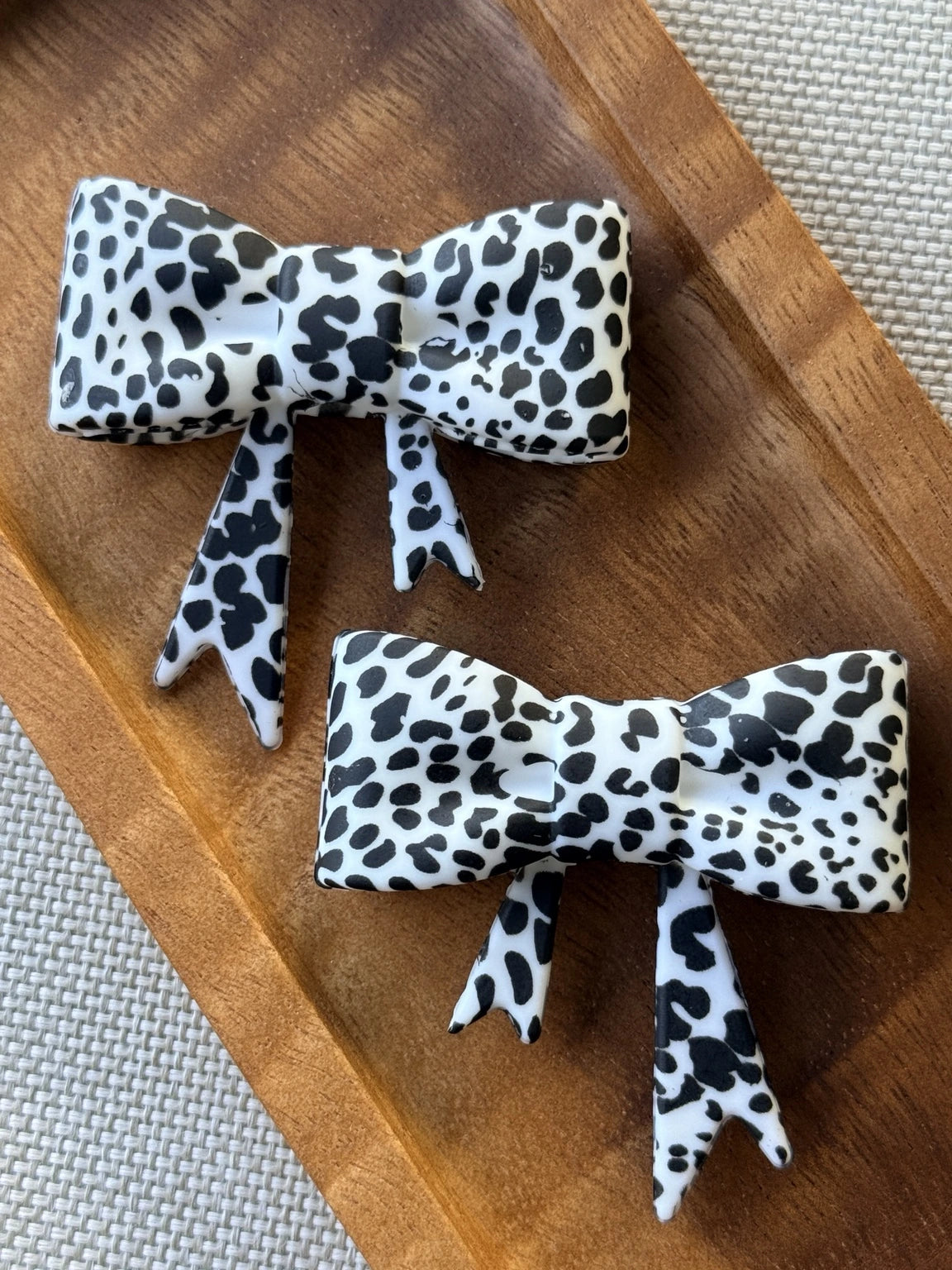 Black Country Cowhide Large Silicone Bow Focal Bead | FSOH