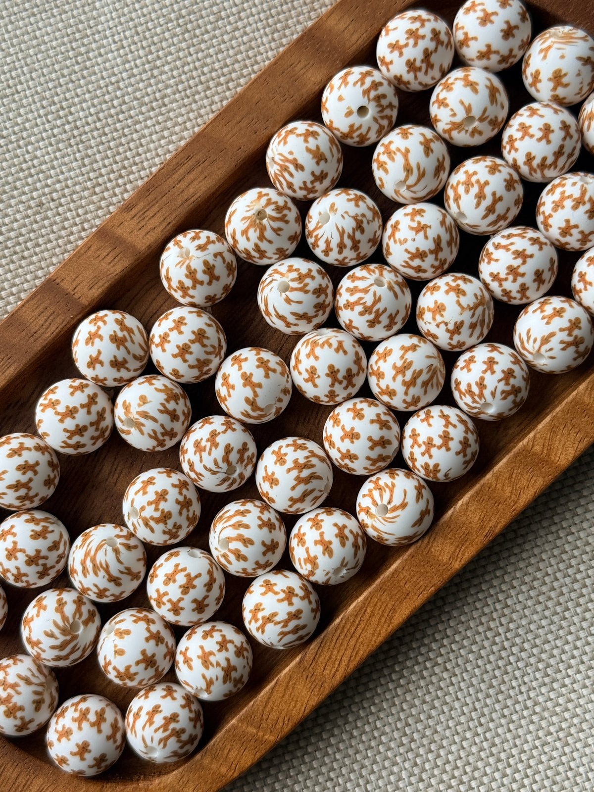 15mm Gingerbread Man Printed Silicone Beads | Christmas Craft Beads