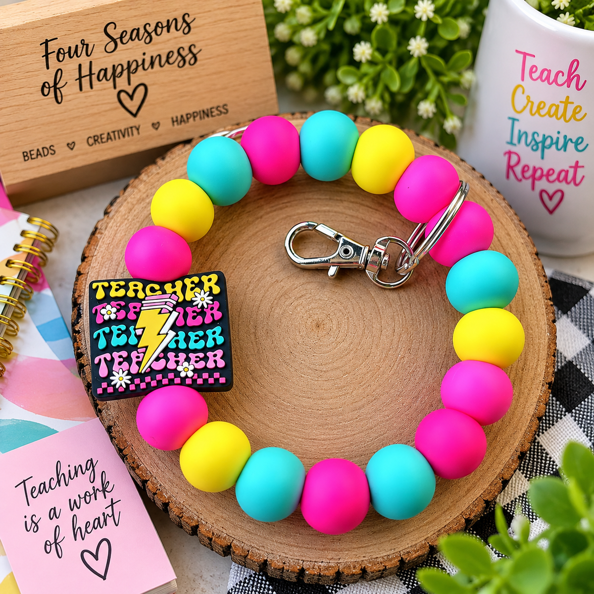 Teach Happy Teacher Wristlet – DIY Silicone Bead Kit or Premade Wristlet | FSOH