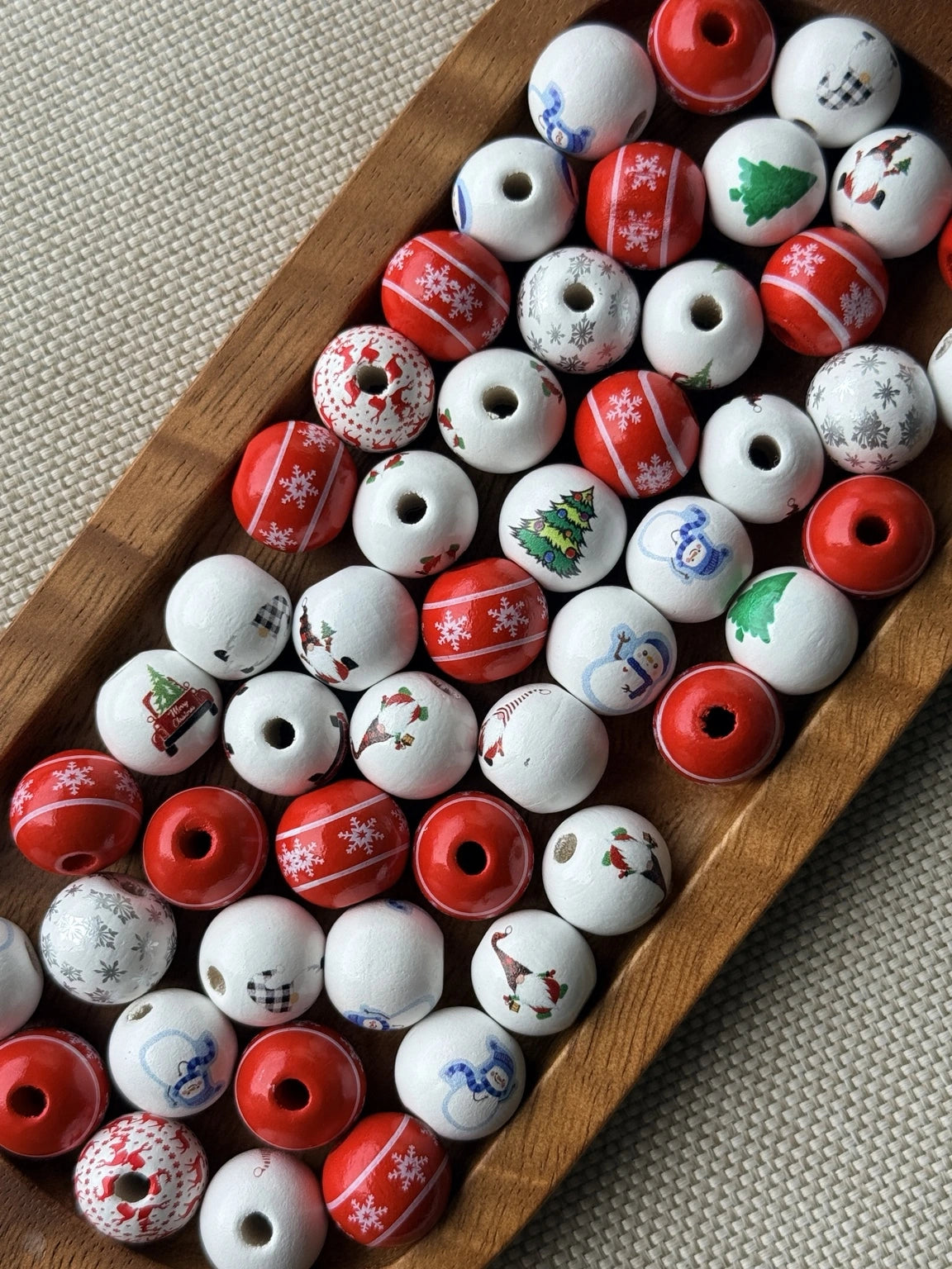 Merry Little Christmas – 16mm Printed Wood Bead Mix | 35 Count | FSOH