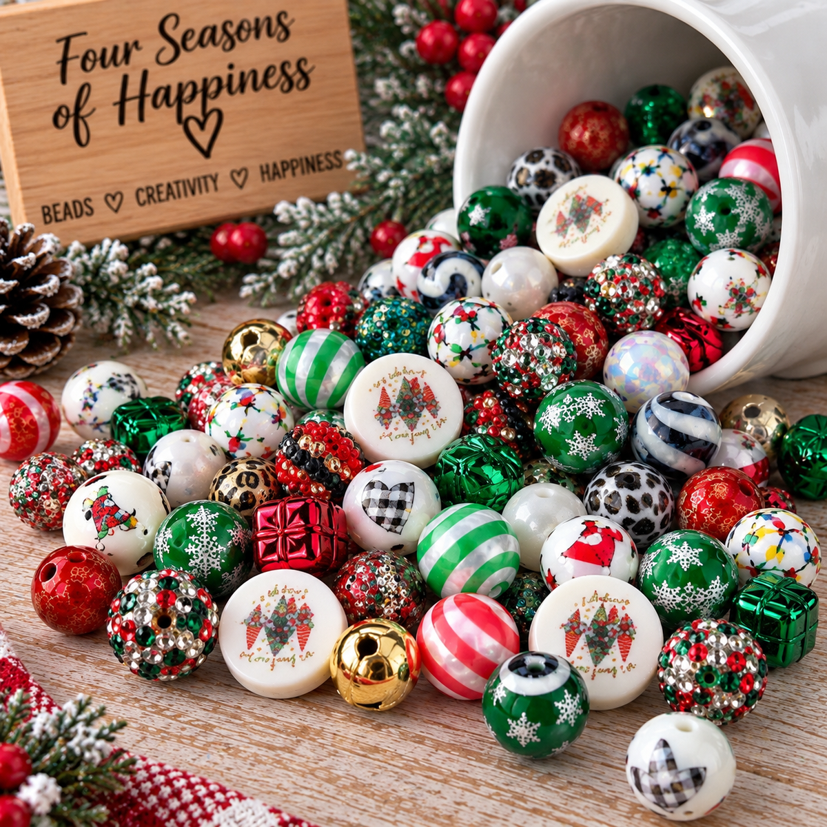 Christmas Cheer 20mm Acrylic Bead Mix – 30 or 60 Count | FSOH