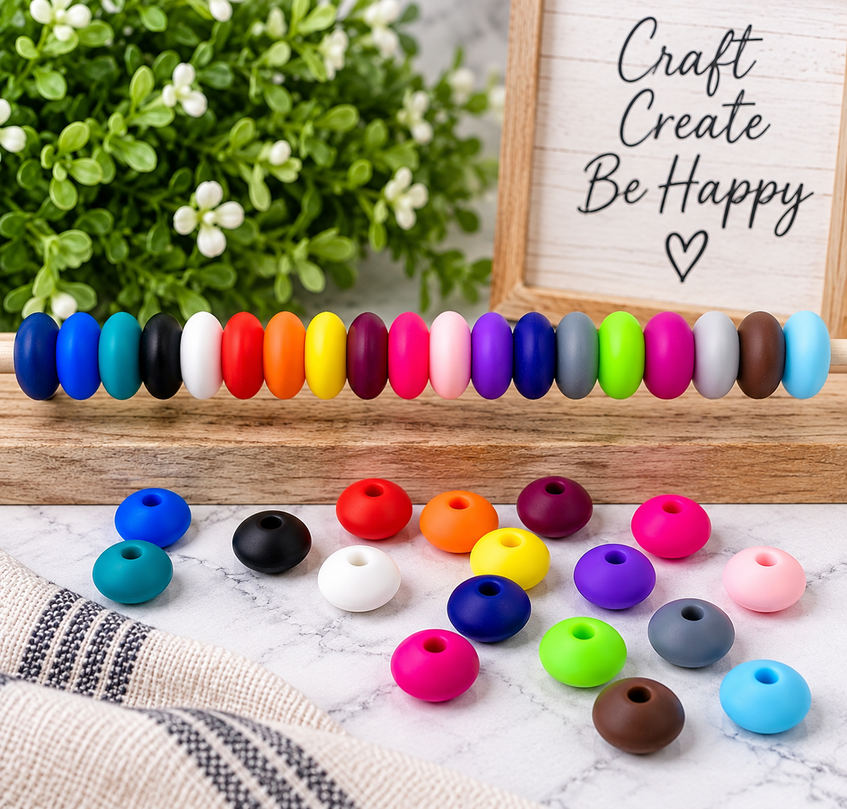 12mm Mixed Color Silicone Lentil Spacer Beads – 50 or 100 Count | FSOH
