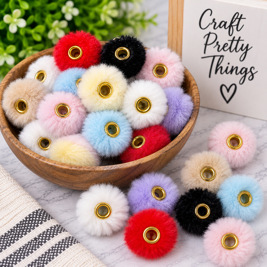 Fuzzy Pom-Pom Beads with Gold Centers – Mixed Colors- 25 Count | FSOH