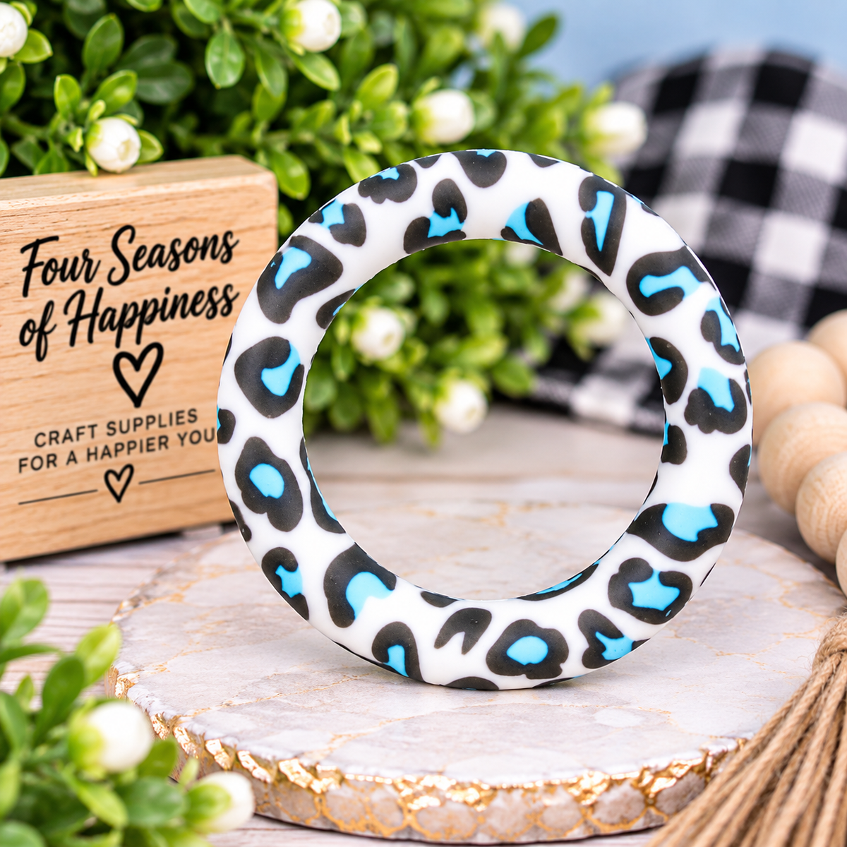Wild at Heart – 65mm Light Blue Leopard Silicone Ring Bead | FSOH