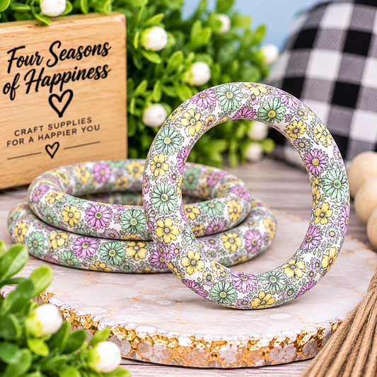 Meadow Daydream – 65mm Pastel Floral Printed Silicone Ring Bead | FSOH