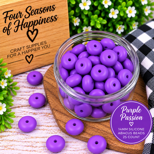 14mm Silicone Abacus Spacer Beads – Purple Passion – 25 Count