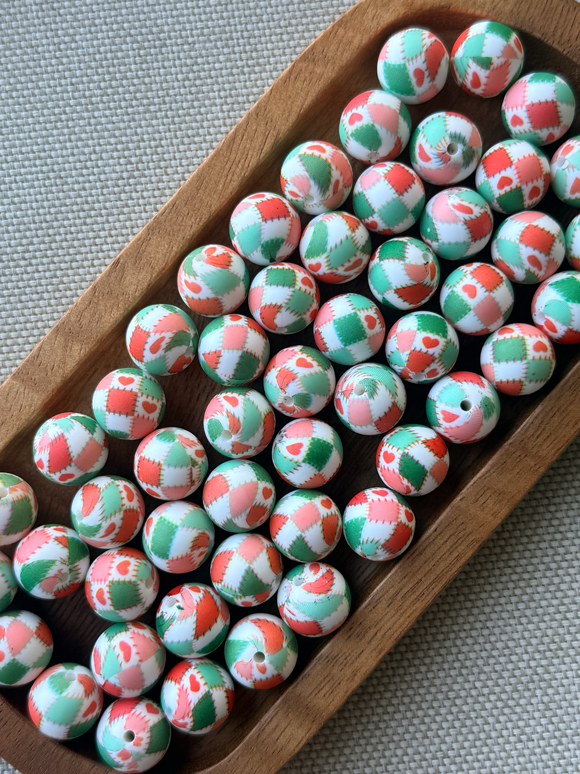 15mm Printed Silicone Bead – Stitched with Love