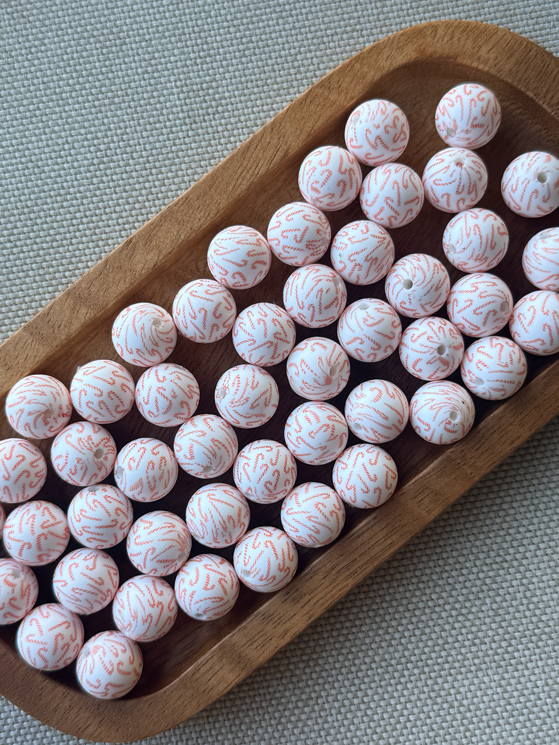 Candy Cane Wishes | 15mm Printed Silicone Bead