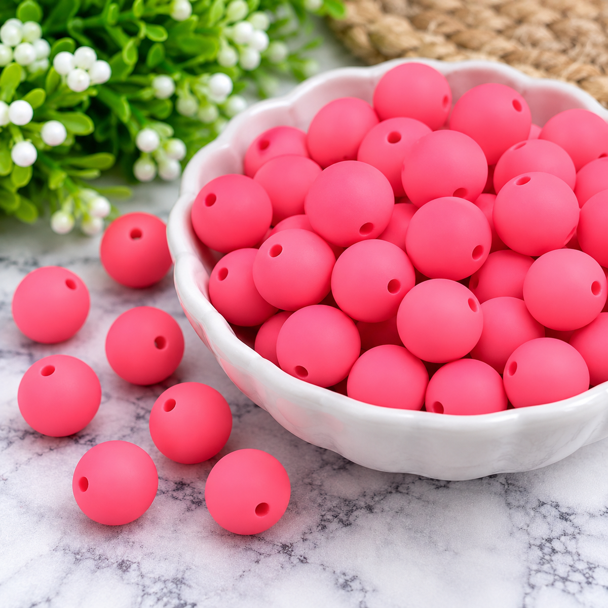 Pink Guava 15mm Matte Silicone Round Beads