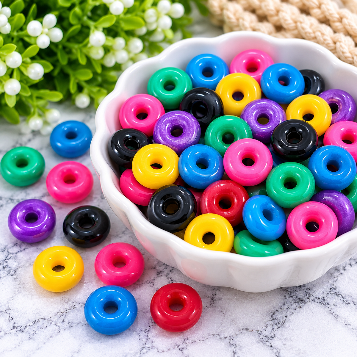 Color Pop Rings – 14mm | 5mm Hole Acrylic Spacer Beads | 40 Count