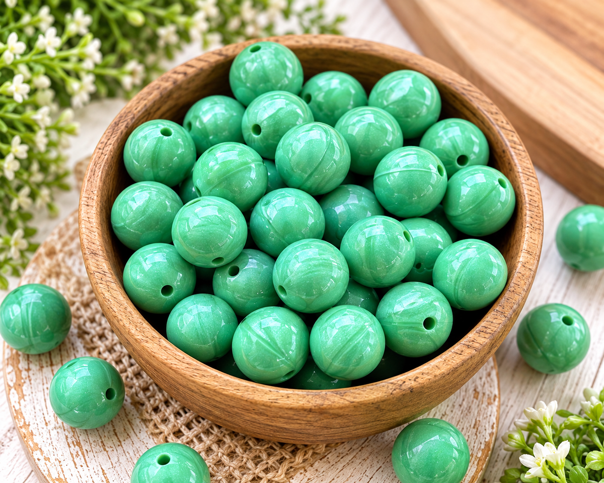 FSOH Emerald Lagoon Liquid Shimmer 15mm Silicone Beads | Premium Glossy Silicone Craft Beads | Sold Individually