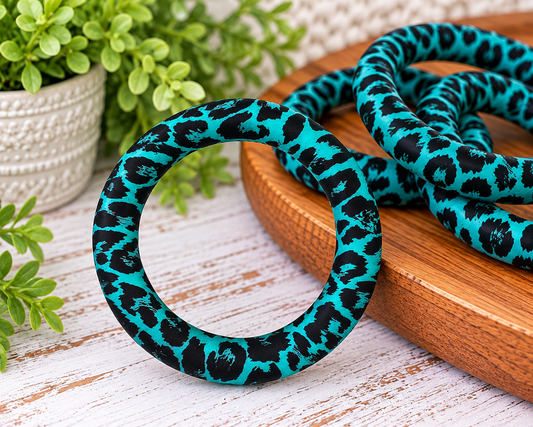 Turquoise Untamed 65mm Printed Silicone Ring Bead
