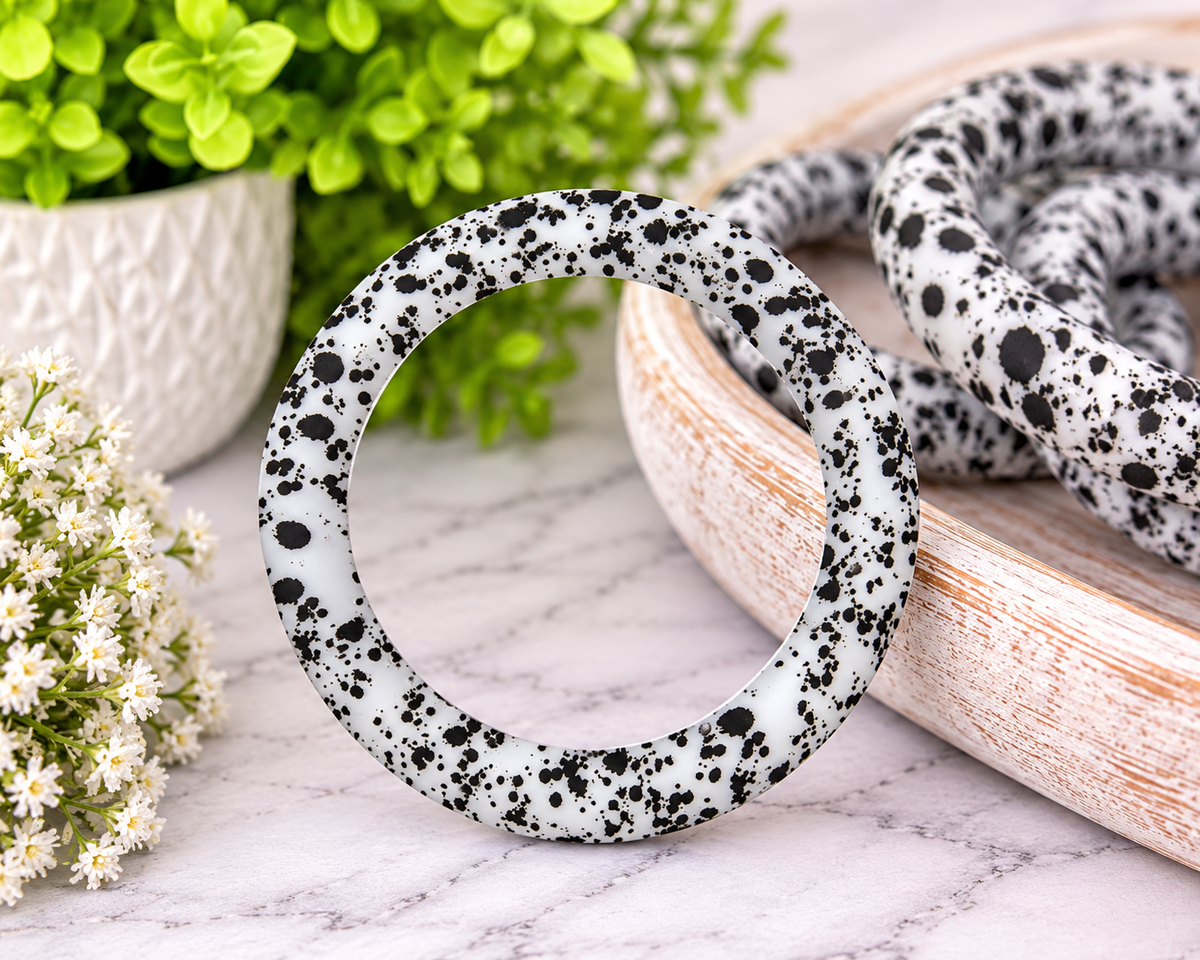 Black & White Splatter 65mm Silicone Ring Bead – Midnight Splatter