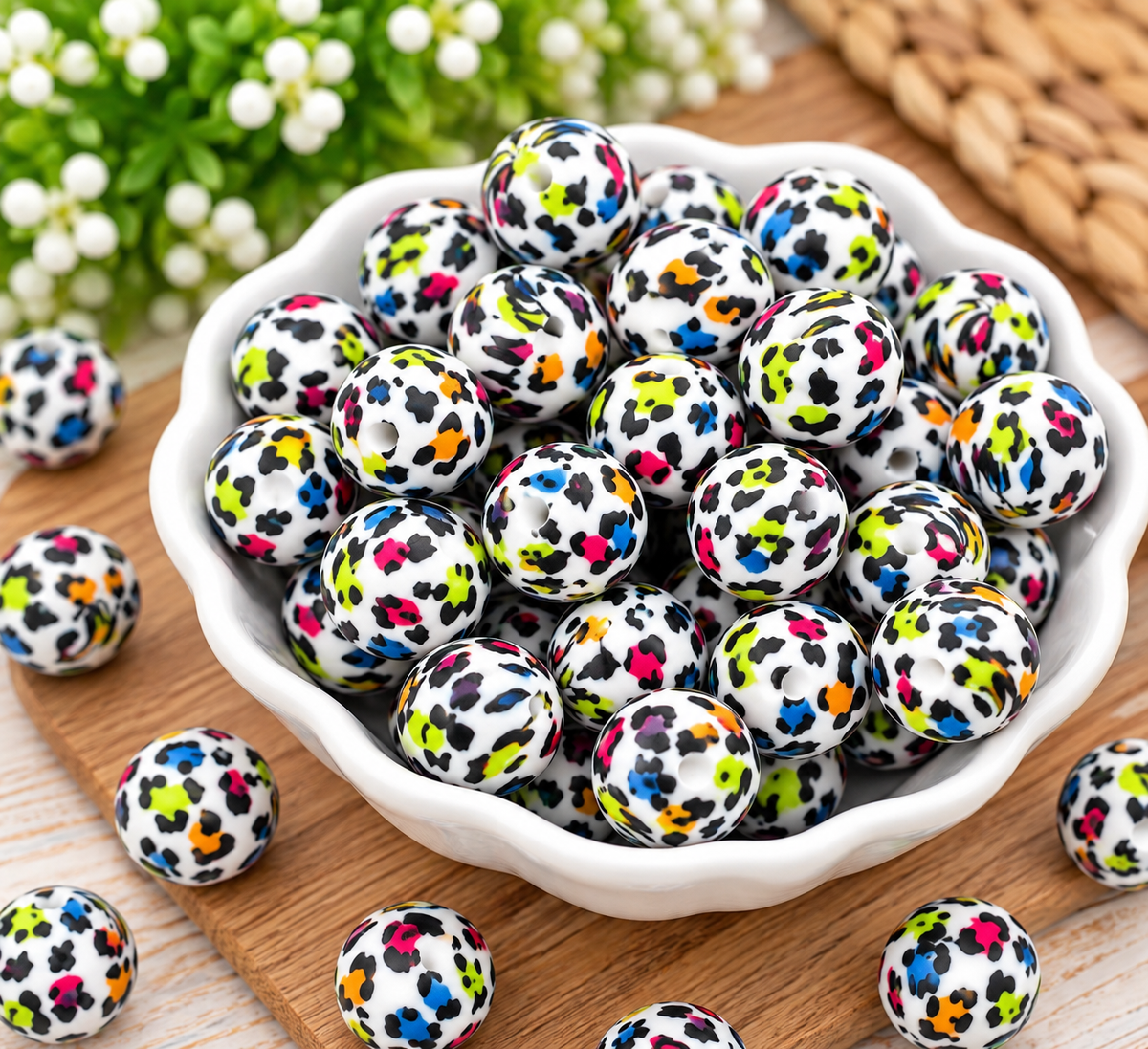 Neon Safari – 15mm Printed Silicone Round Beads