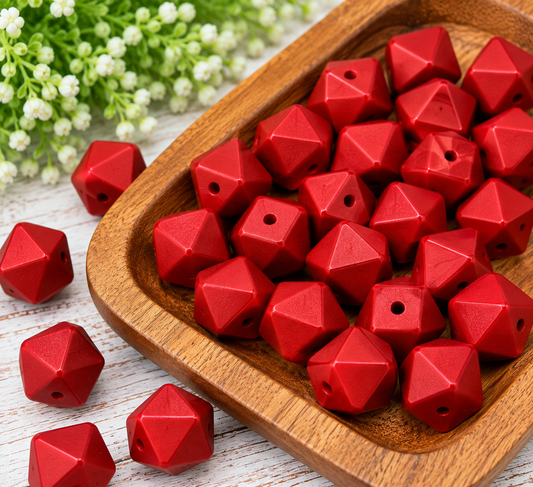 Ruby Radiance | 14mm Metallic Silicone Hexagon Beads – 10ct