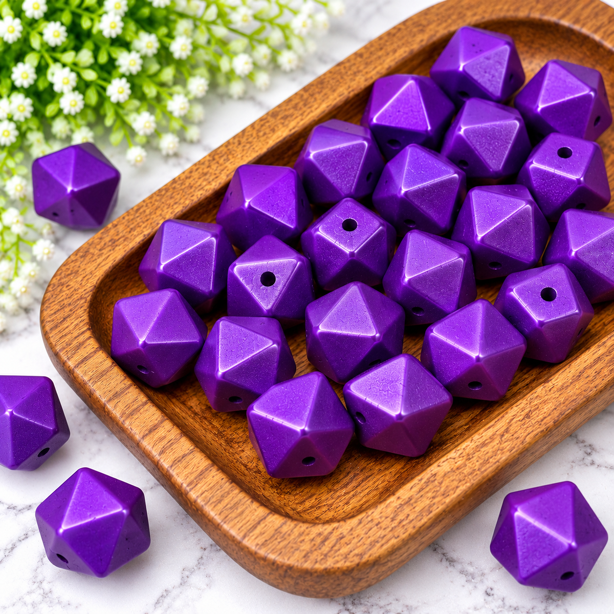 Royal Amethyst | 14mm Metallic Silicone Hexagon Beads – 10ct