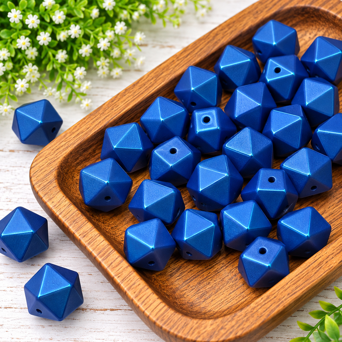 Blue Horizon | 14mm Metallic Silicone Hexagon Beads – 10ct