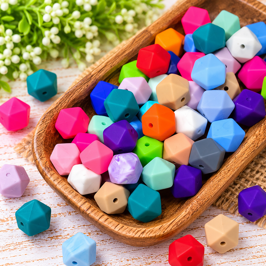 Happiness in Every Hue | 14mm Silicone Hexagon Beads – Random Color Mix (20 Count)