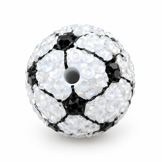 20mm Soccer Ball Acrylic Rhinestone Beads – Black & White – 10ct