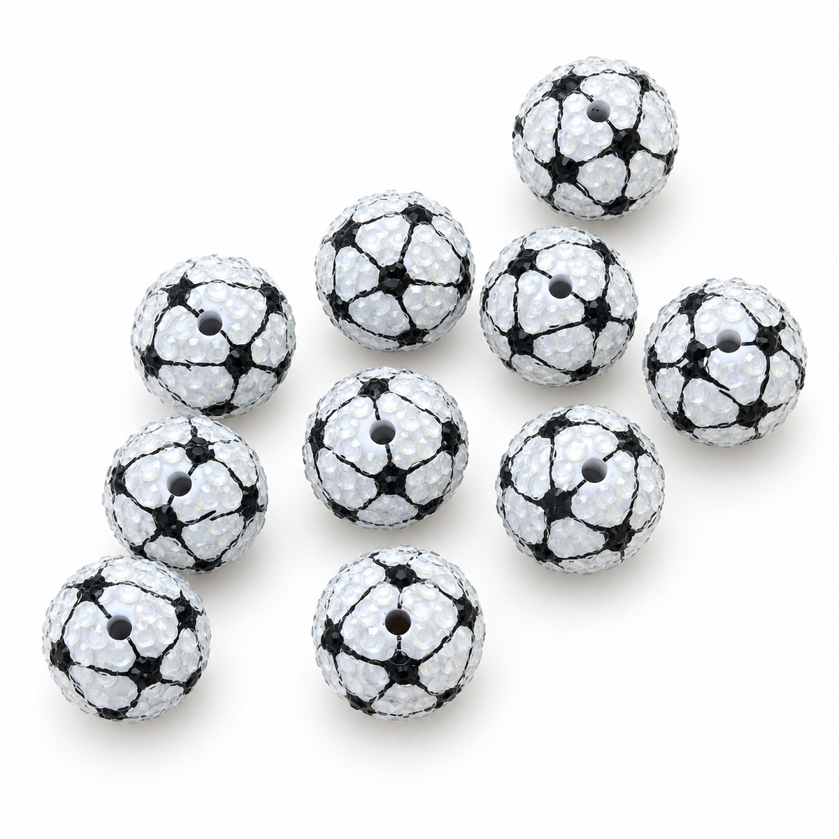 20mm Soccer Ball Acrylic Rhinestone Beads – Black & White – 10ct