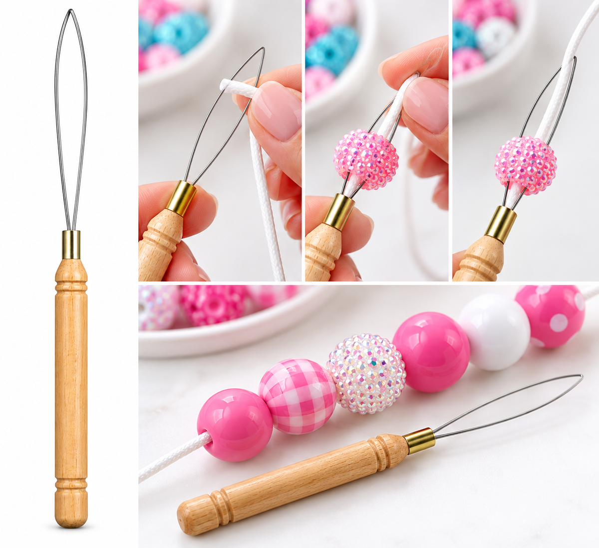 14cm Wood Handle Jewelry Needle Hook Tool – Bead Threading & DIY Jewelry Making