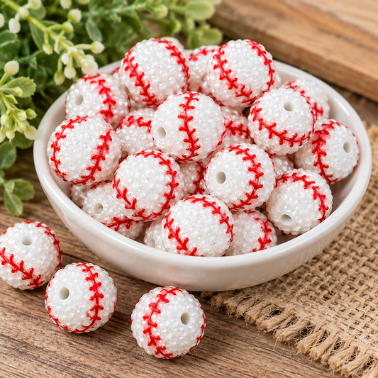 “Home Run Spark Happiness Beads – 20mm Baseball Rhinestone Acrylic (10 Pack)”