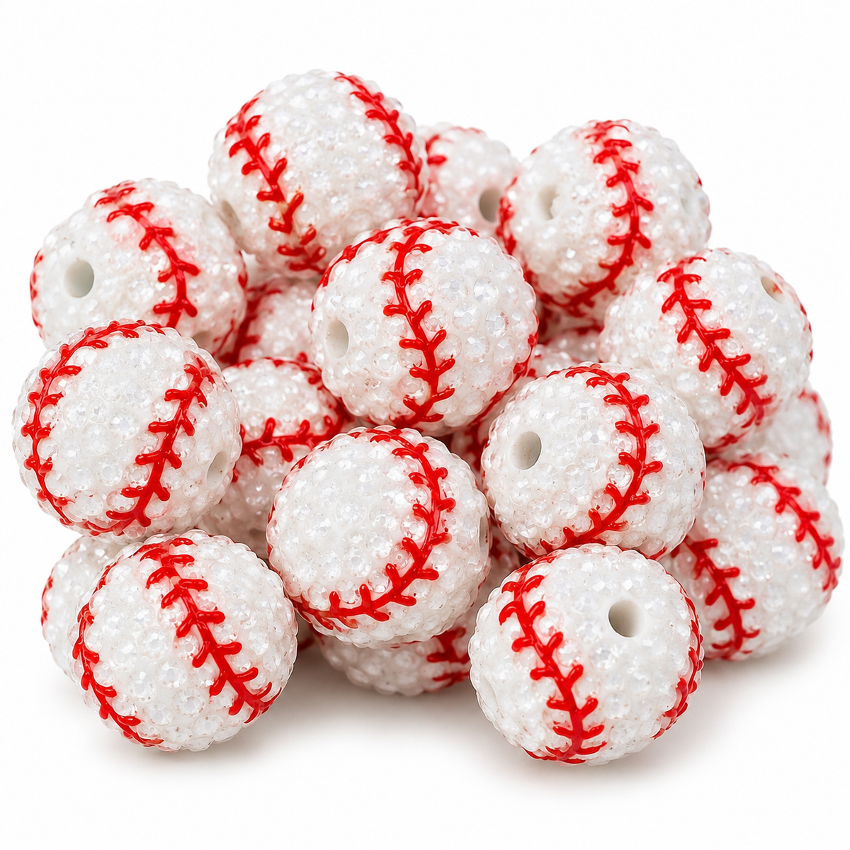 “Home Run Spark Happiness Beads – 20mm Baseball Rhinestone Acrylic (10 Pack)”