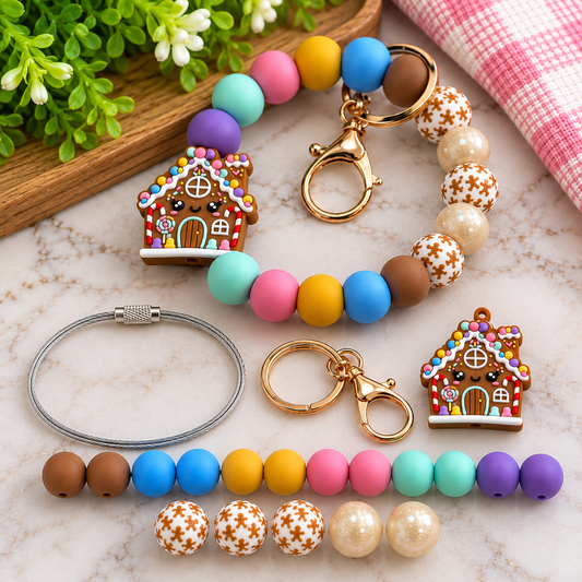Pastel Gingerbread House Silicone Bead Wristlet | DIY Kit or Premade