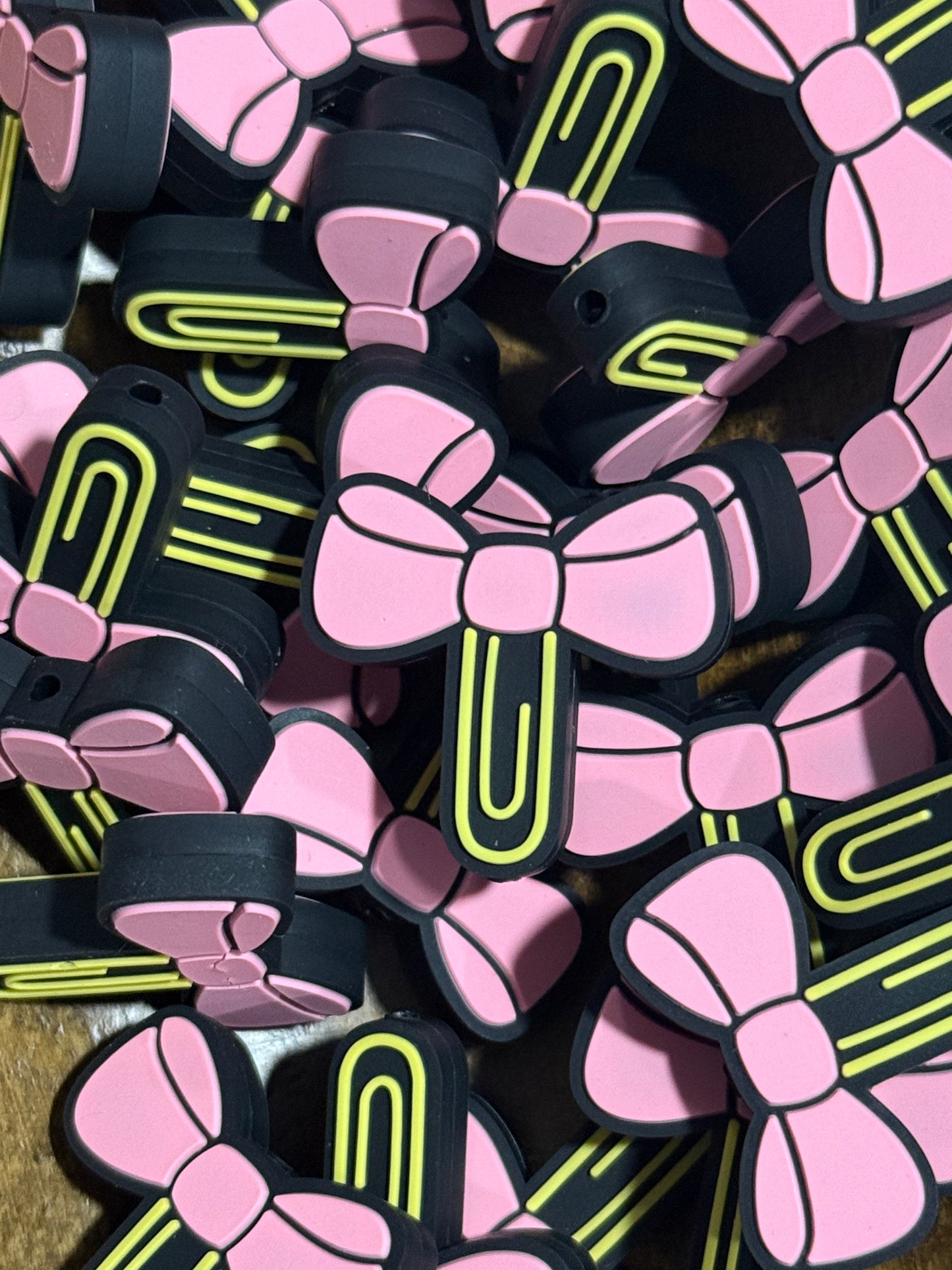 Paper Clip Bow Silicone Focal Bead Teacher Receptionist